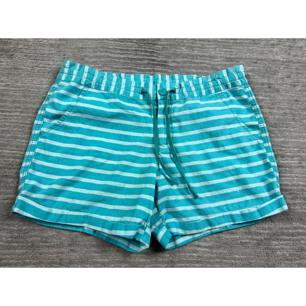 Faded Glory Shorts Women 12 Aqua Mystical Aqua‎ Stripe Linen Blend Casual Cuffed